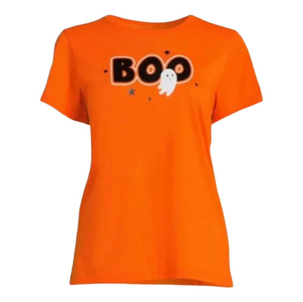 Women's Halloween Boo Ghost Graphic Tee, Fall Short Sleeve T Shirt